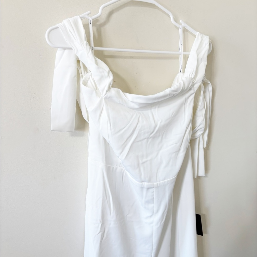 LULUS Luxe Behavior White Off-the-Shoulder Tie-Strap Cropped Jumpsuit Sz XL NWT - Picture 7 of 12
